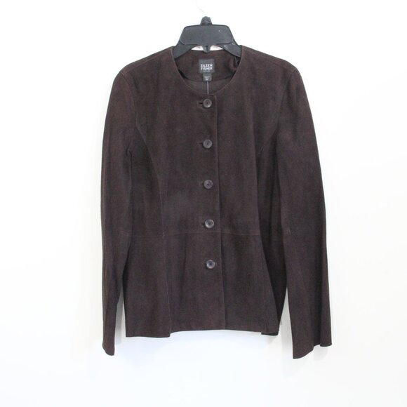 Eileen Fisher Jacket NEW Women Brown Goat Suede Coat medium petite PM - Picture 2 of 15